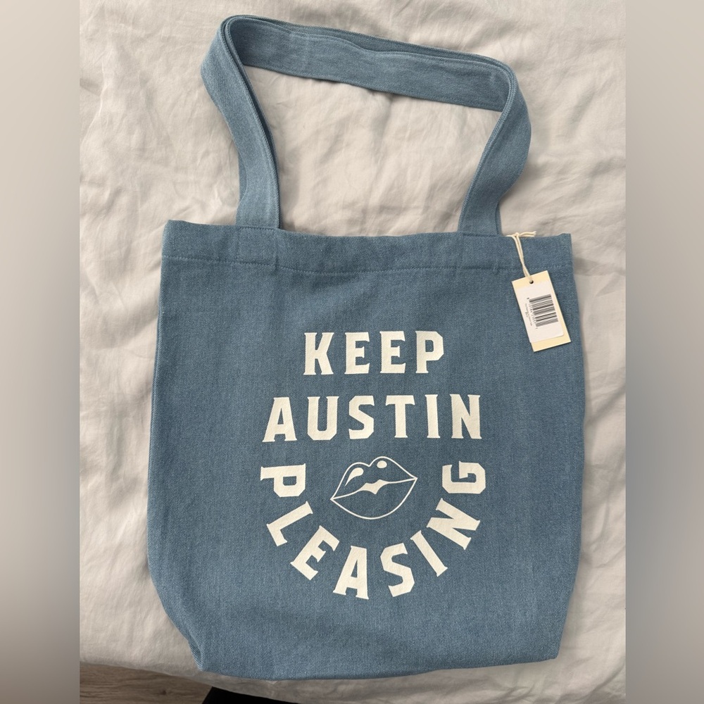 NWT PLEASING Austin Pop-Up Blue Jean Canvas Tote Bag